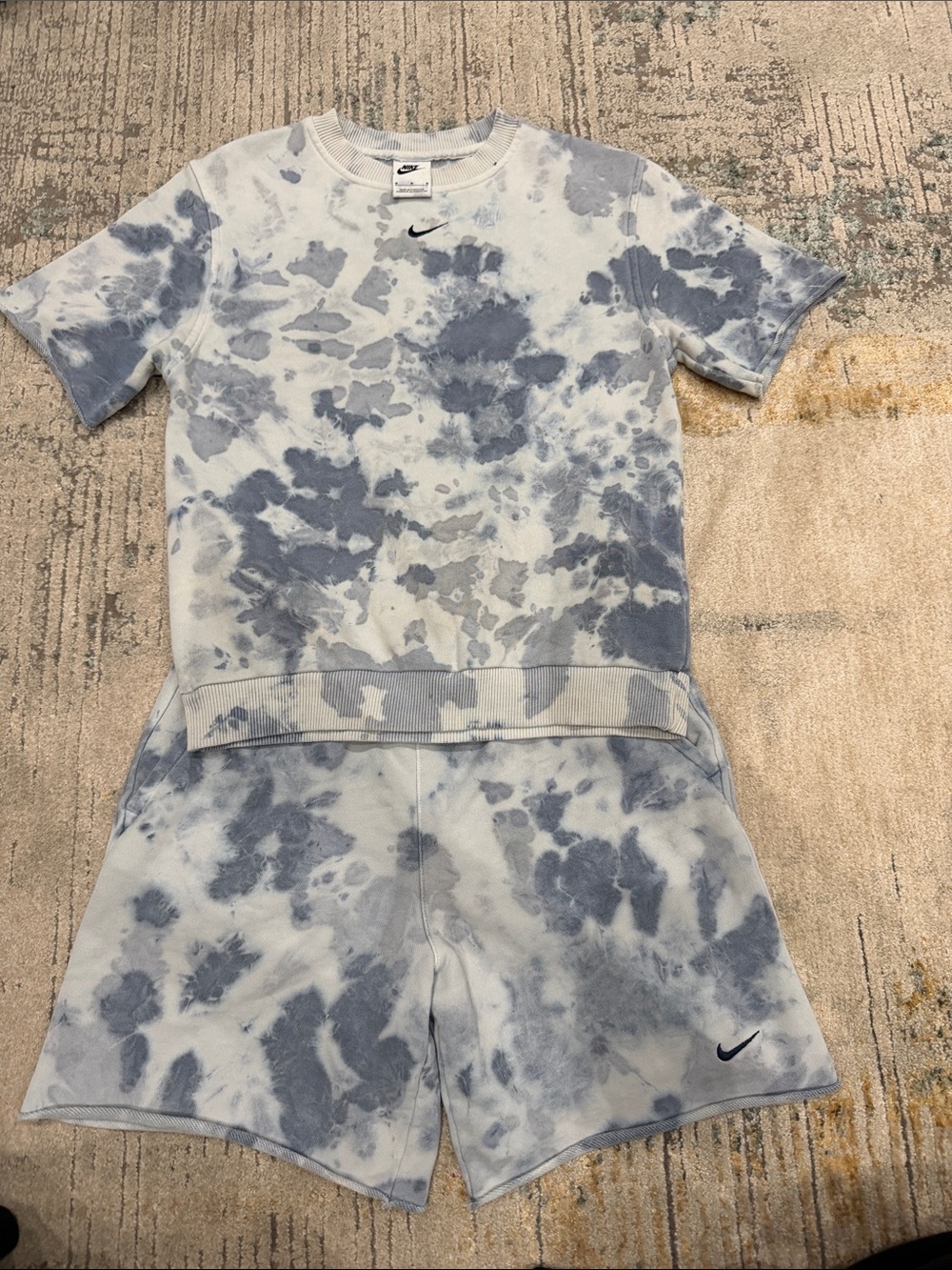 Nike Kids Blue & White Tie-Dye Short Sleeve Sweatshirt and Shorts Set